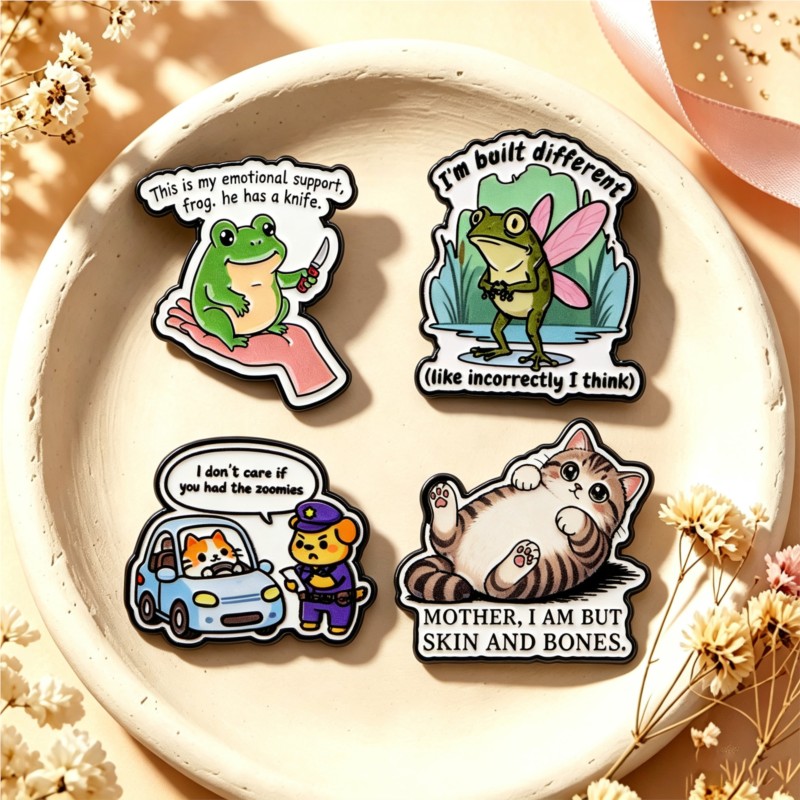 Enamel Pin Set - 귀여운 개구리 고양이 강아지 만화 캐릭터