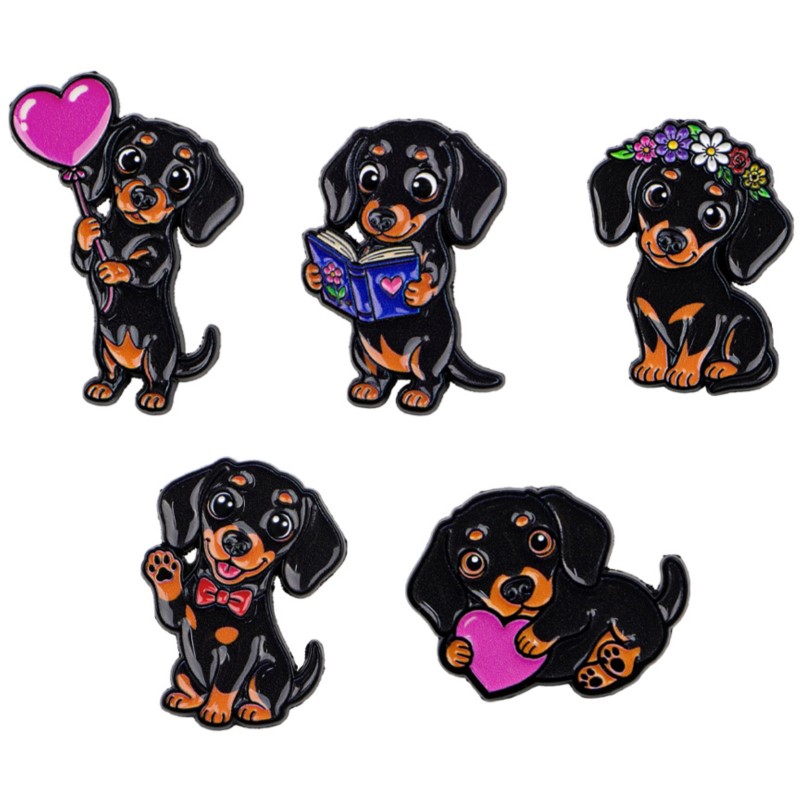 5pcs 귀여운 닥스훈트 에나멜 핀 세트 하트 꽃 책  - Enamel Pin Set 리뷰 및 가격