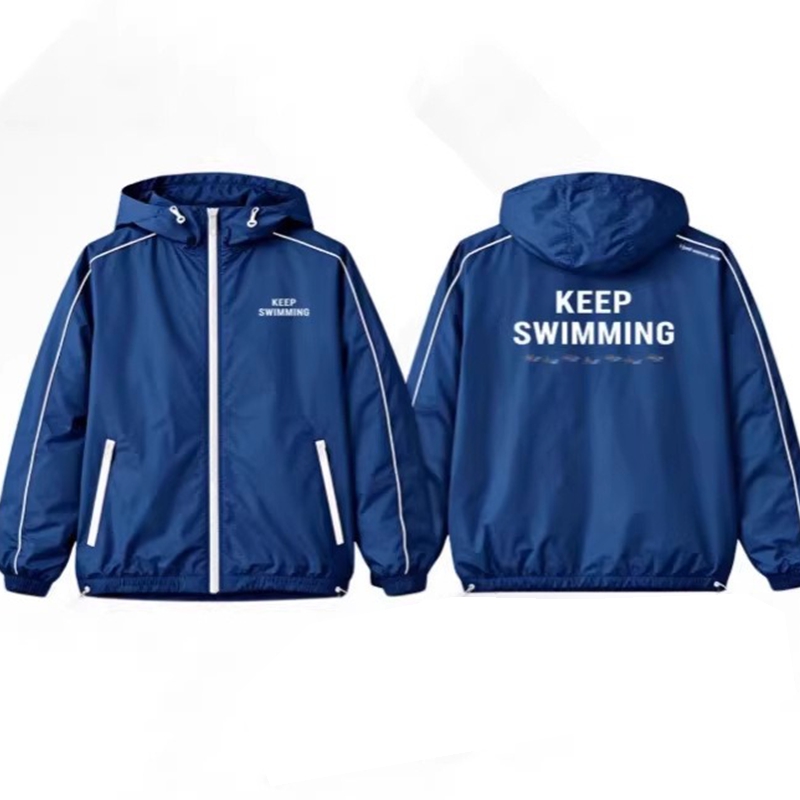 Kpop Keep Swimming 프린트 지퍼 블루 후 - Windbreaker Anime Merchandise 리뷰 및 가격