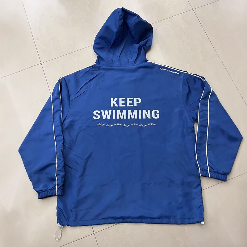 Kpop Keep Swimming 프린트 지퍼 블루 후 - Windbreaker Anime Merchandise 리뷰 및 가격