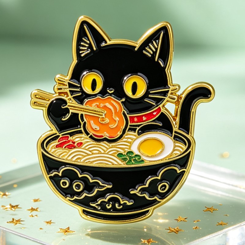국수를 먹는 귀여운 검은 고양이 에나멜 핀 사랑스러운  - Enamel Pin Set 리뷰 및 가격