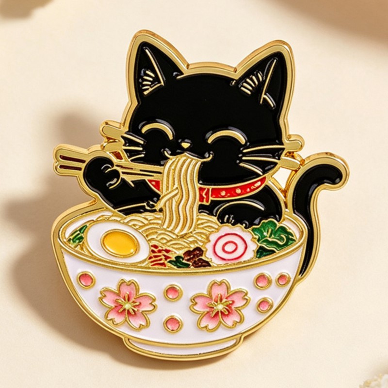국수를 먹는 귀여운 검은 고양이 에나멜 핀 사랑스러운  - Enamel Pin Set 리뷰 및 가격